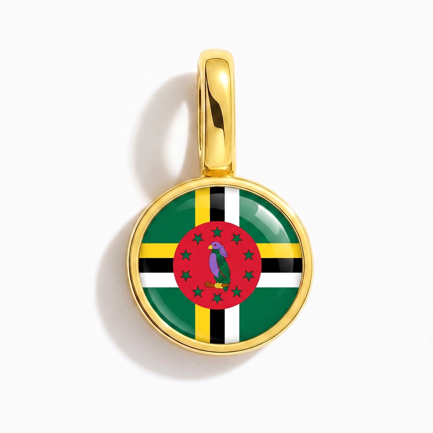 Flaggcharm Dominica – rund guld