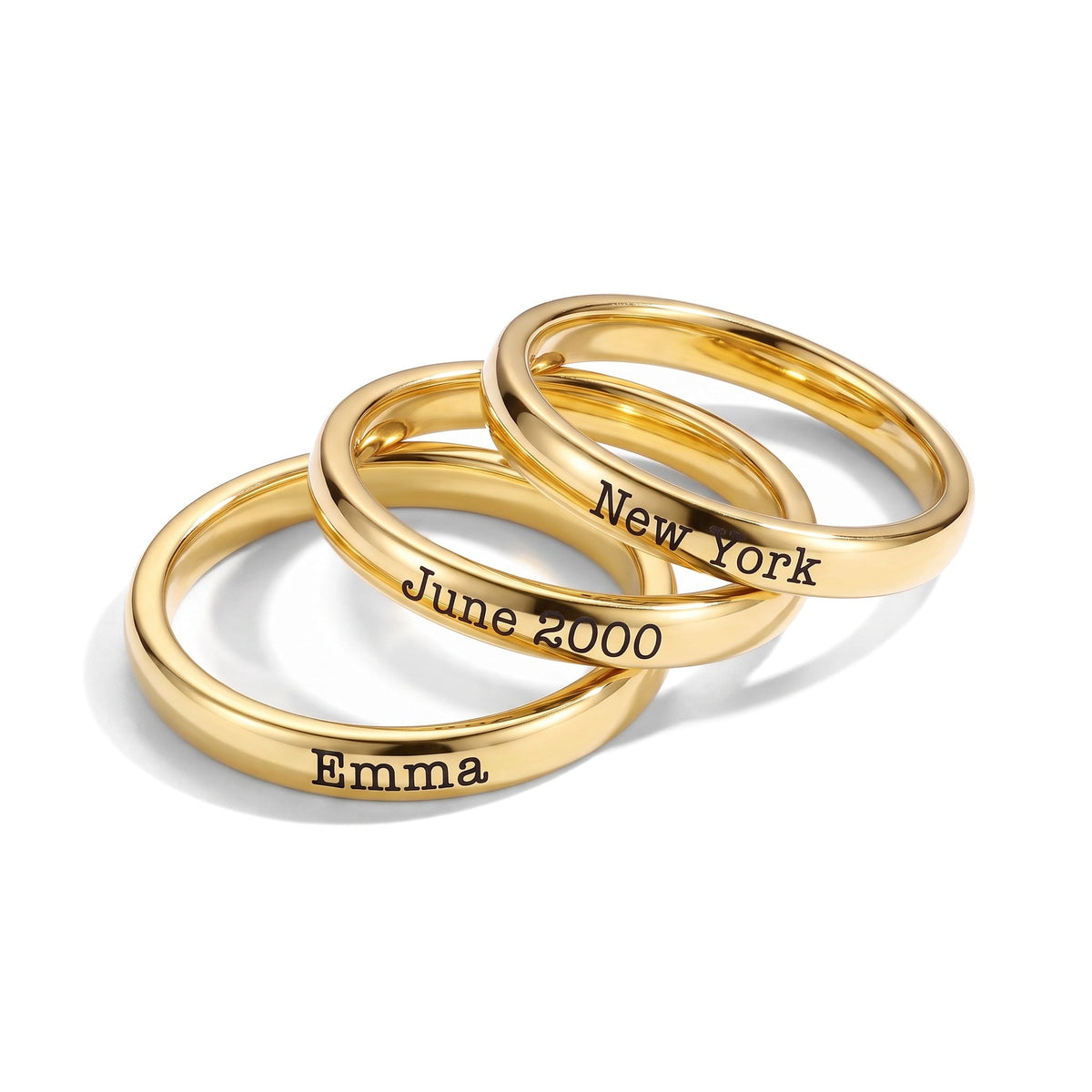 Tunn stapelbar namnring – guld – produktbild