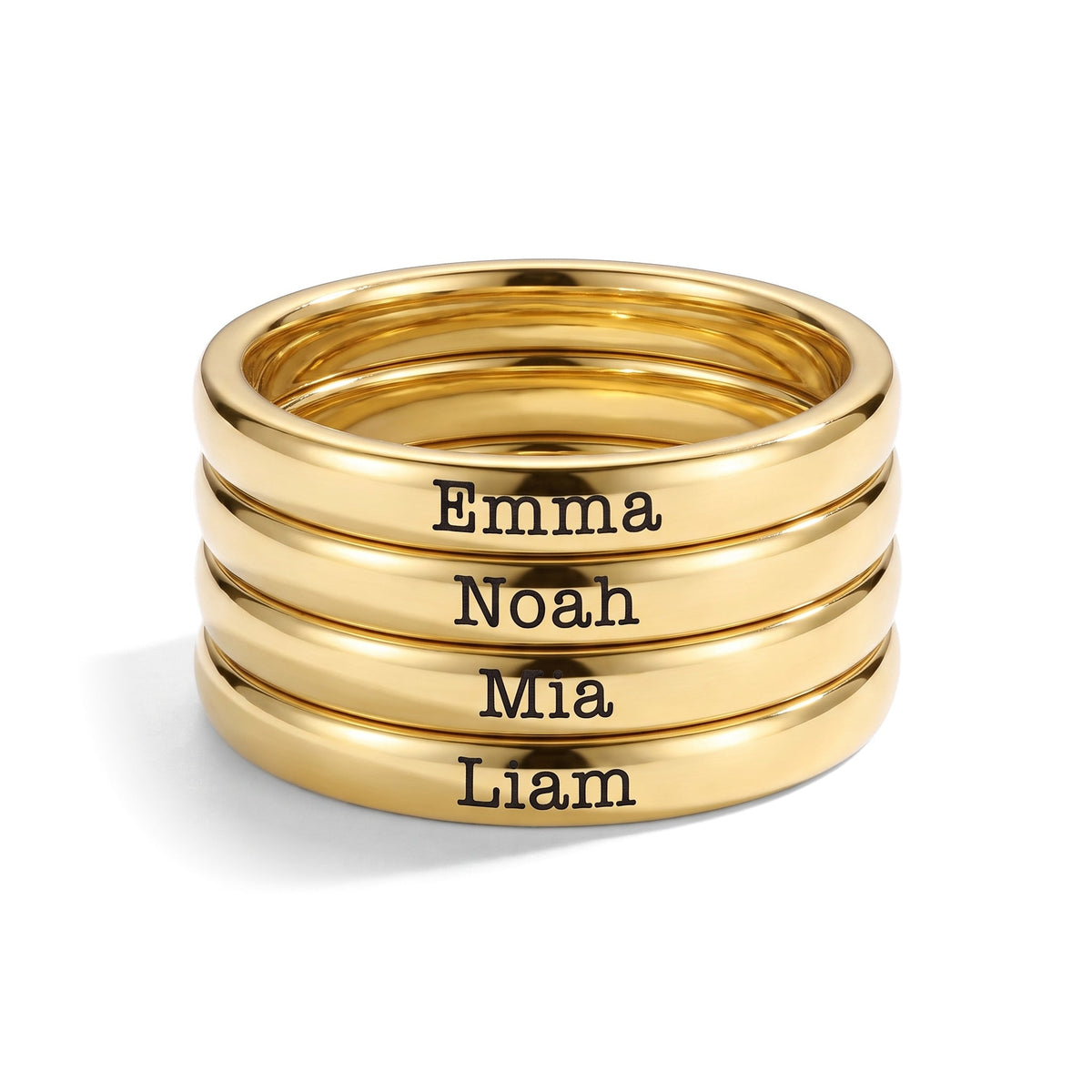 Tunn stapelbar namnring – guld – 4 ringar staplade