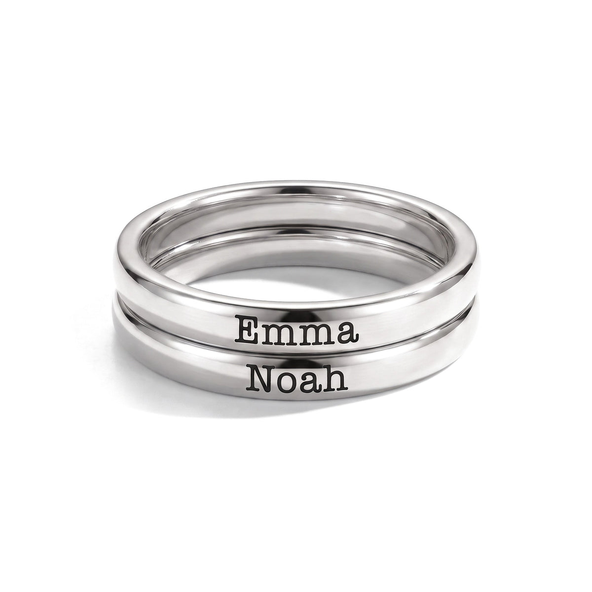 Tunn stapelbar namnring – silver – 2 ringar staplade