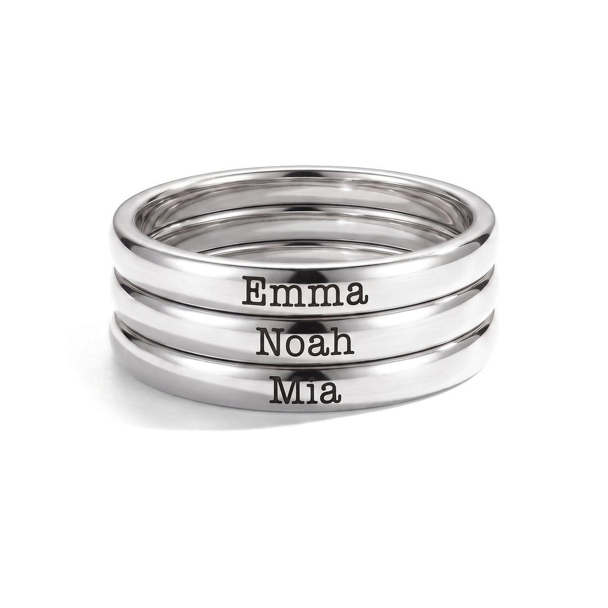 Tunn stapelbar namnring – silver – 3 ringar staplade