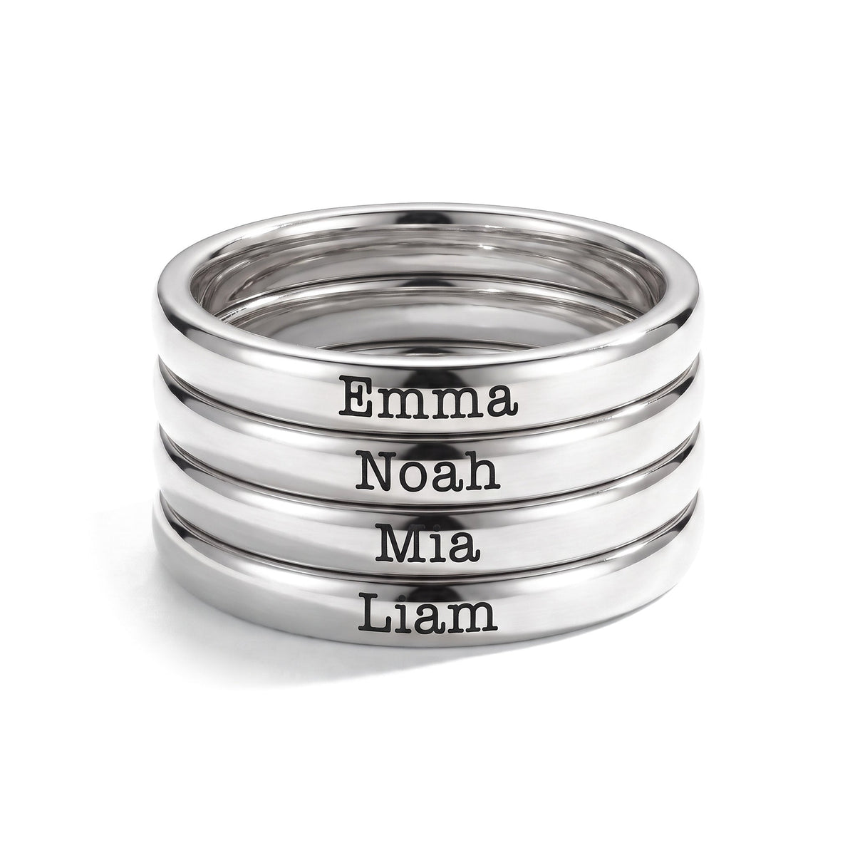 Tunn stapelbar namnring – silver – 4 ringar staplade