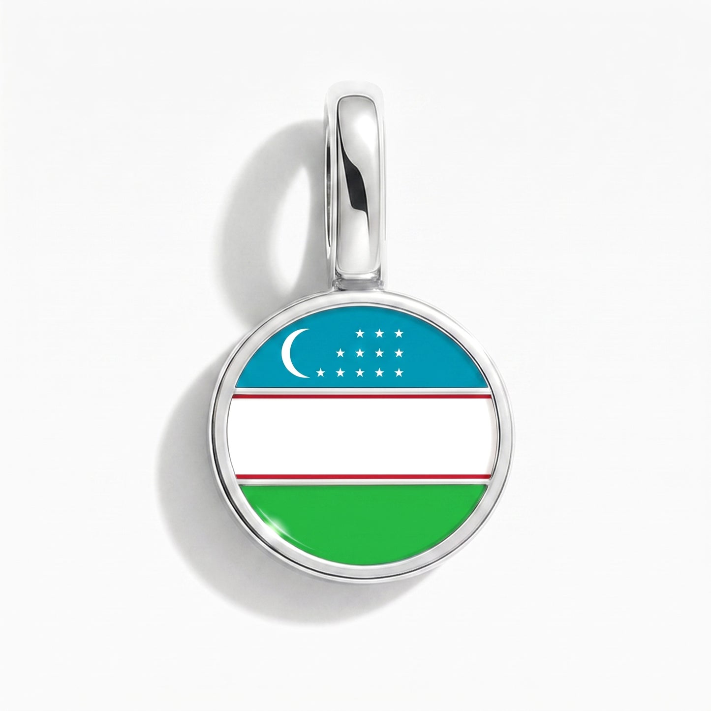 Flaggcharm Uzbekistan – rund silver